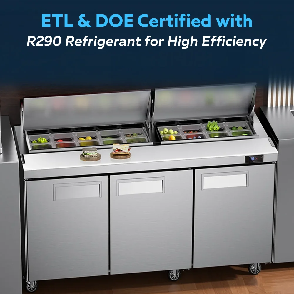 ChillCore Series 72" Refrigerated Sandwich/Salad Prep Table With 18 Pans, Stainless Steel, 1 Year Warranty