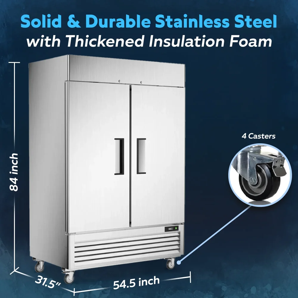 ChillCore Series 54" Solid Door Reach-in Refrigerator,  Stainless Steel, 1 Year Warranty