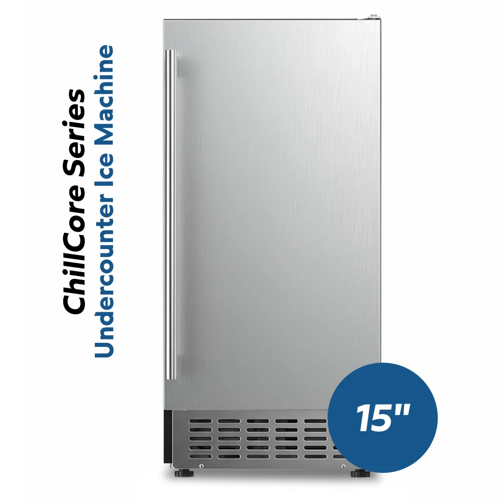 ChillCore Series 15" Undercounter Air Cooled Ice Maker With 30 lb Bin, 80 lb/day, 1 Year Warranty