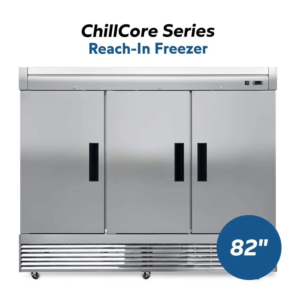 ChillCore Series 82" Reach-In Freezer, 3 Swing Solid Doors, 64.8 Cu. Ft., Stainless Steel