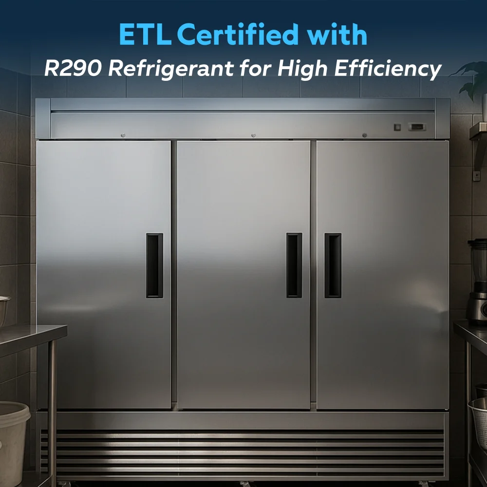 ChillCore Series 82" Reach-In Freezer, 3 Swing Solid Doors, 64.8 Cu. Ft., Stainless Steel