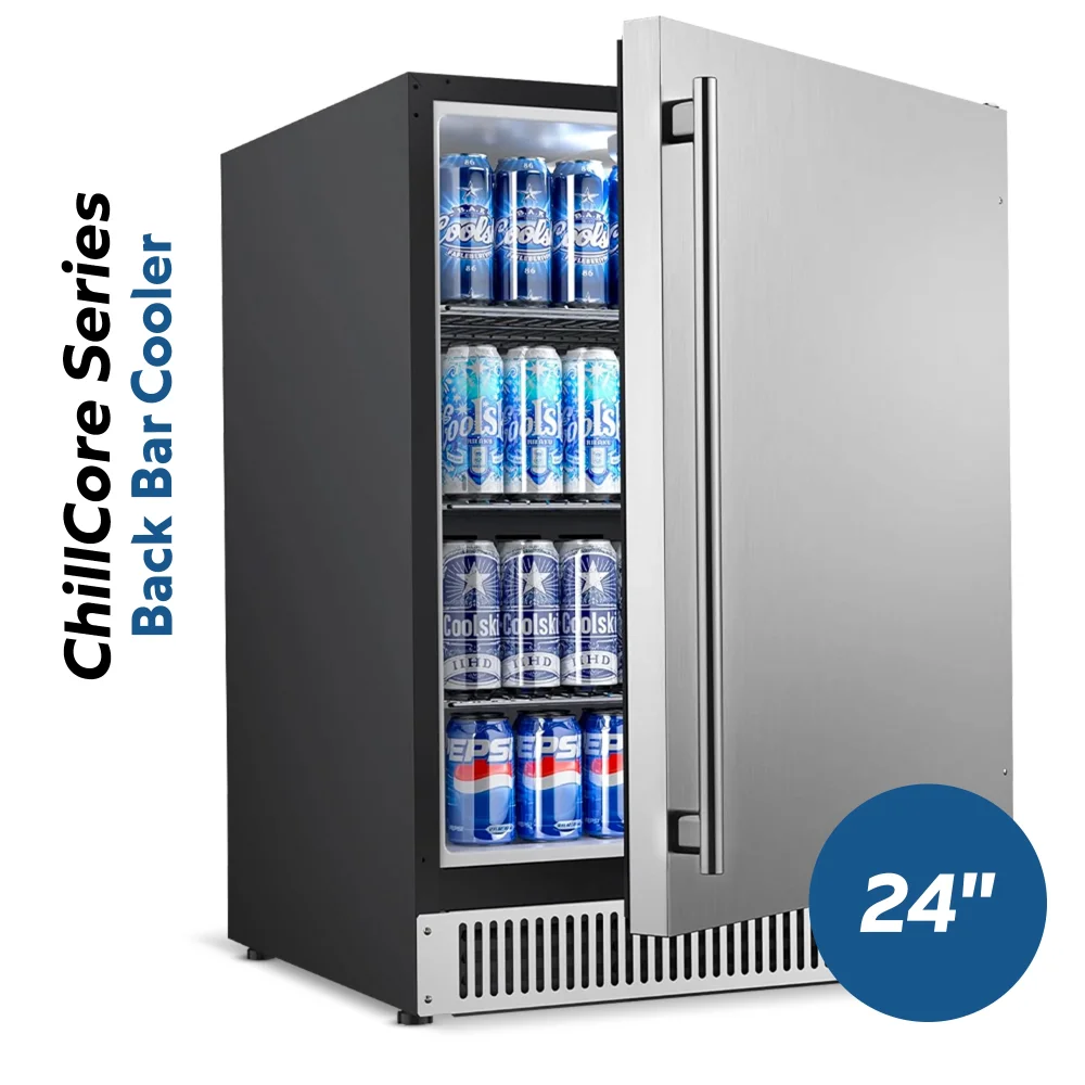 ChillCore Series 24" Back Bar Cooler, Holds (113) 12 oz Bottles, Solid Door, 1 Year Warranty