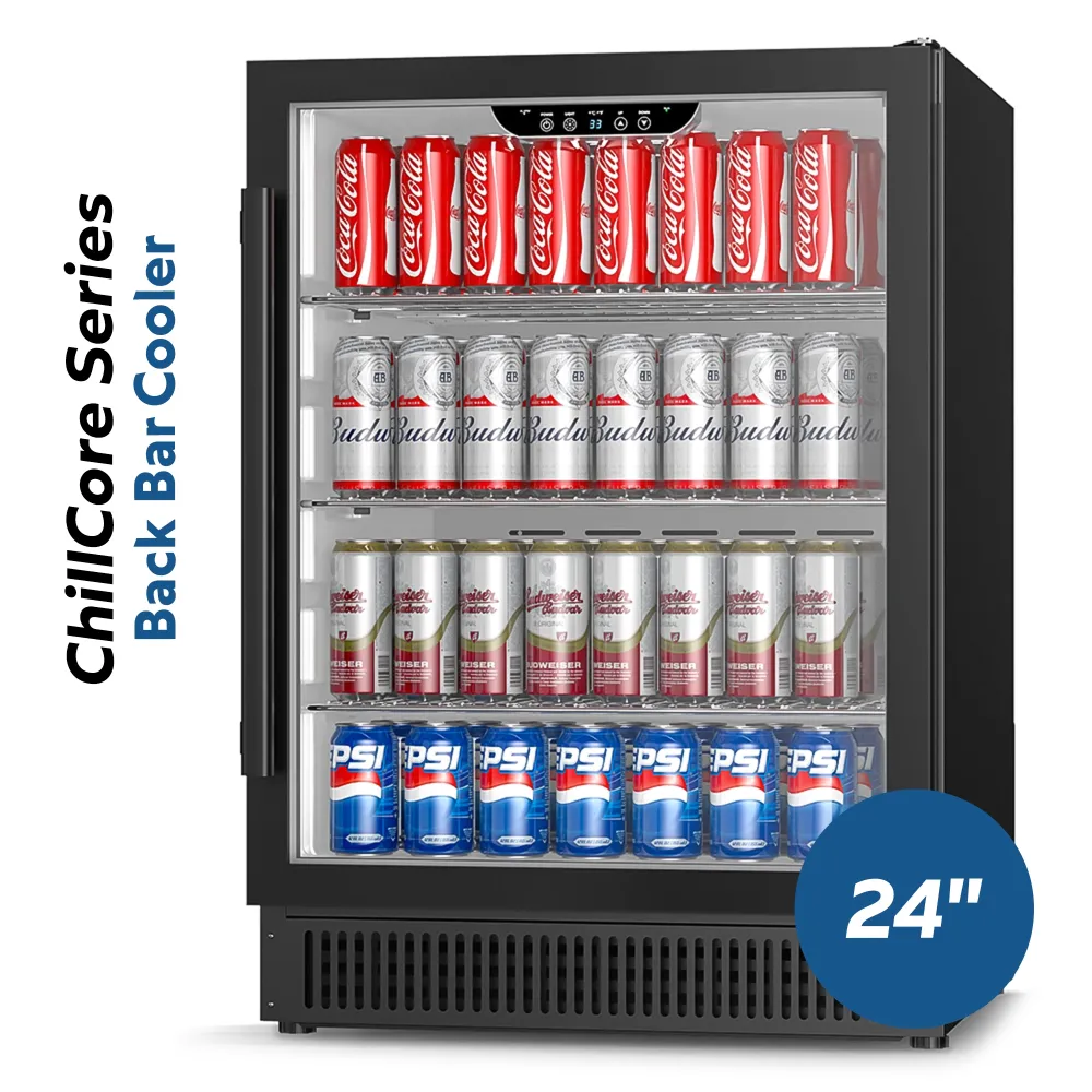 ChillCore Series 24" Back Bar Cooler, Holds (113) 12 oz Bottles, Glass Door, 1 Year Warranty