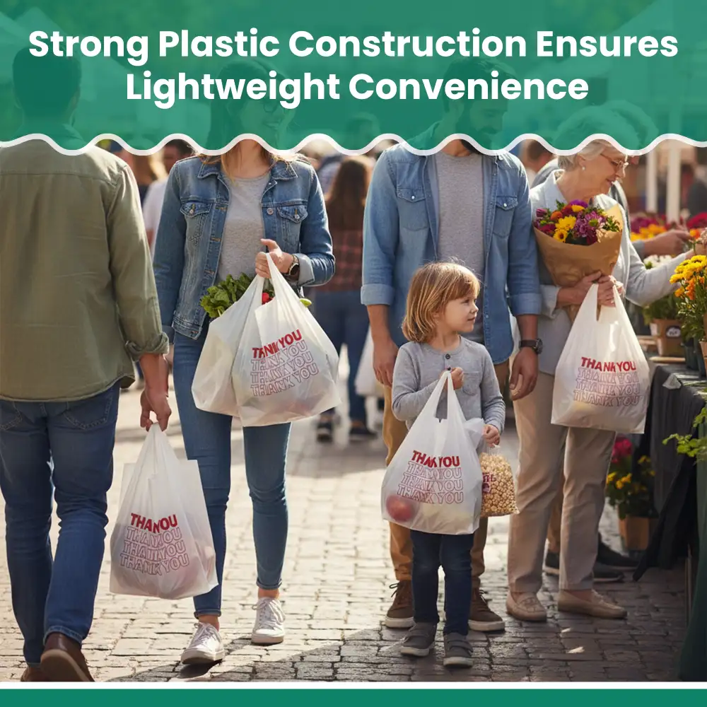 Dinelux Series 1/6 "Thank You" Printed T-Shirt Bags, Standard Size, White, 1000/Case