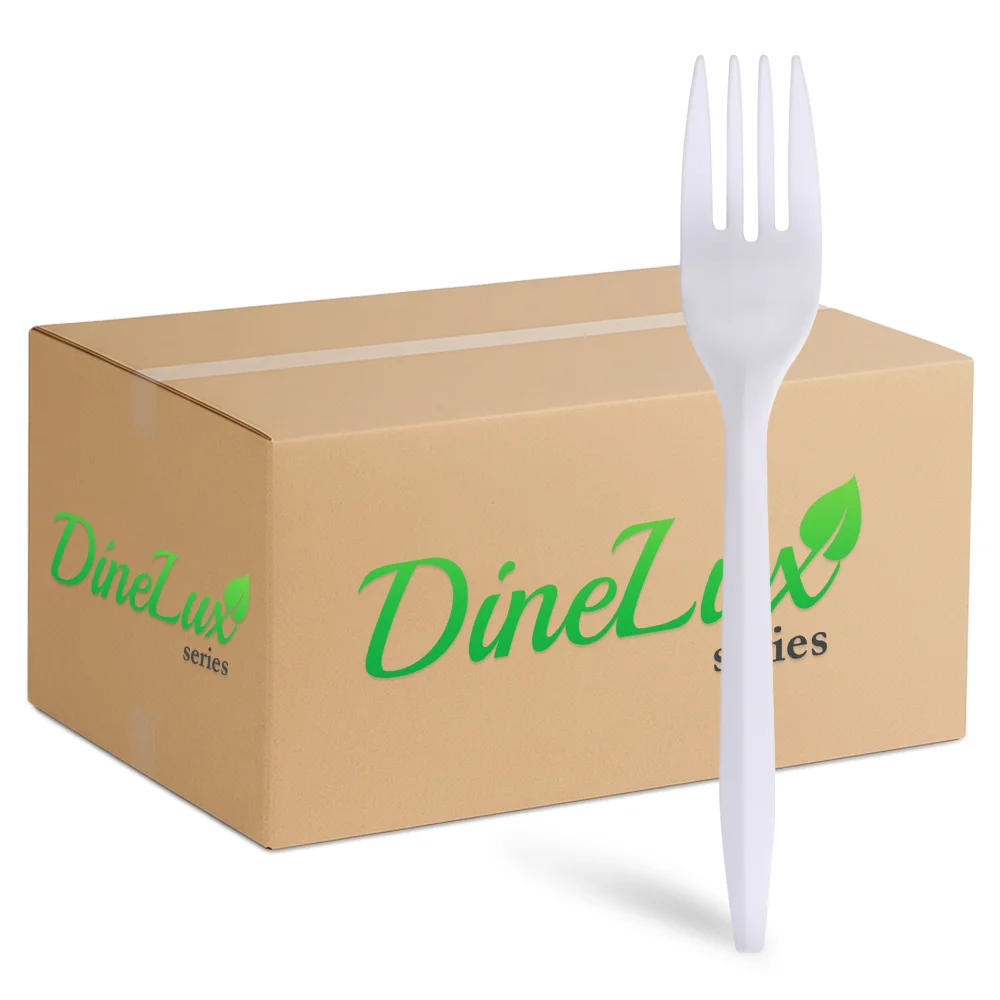 Dinelux Series Disposable Fork, Medium Weight, Polypropylene, White, 1000/Case
