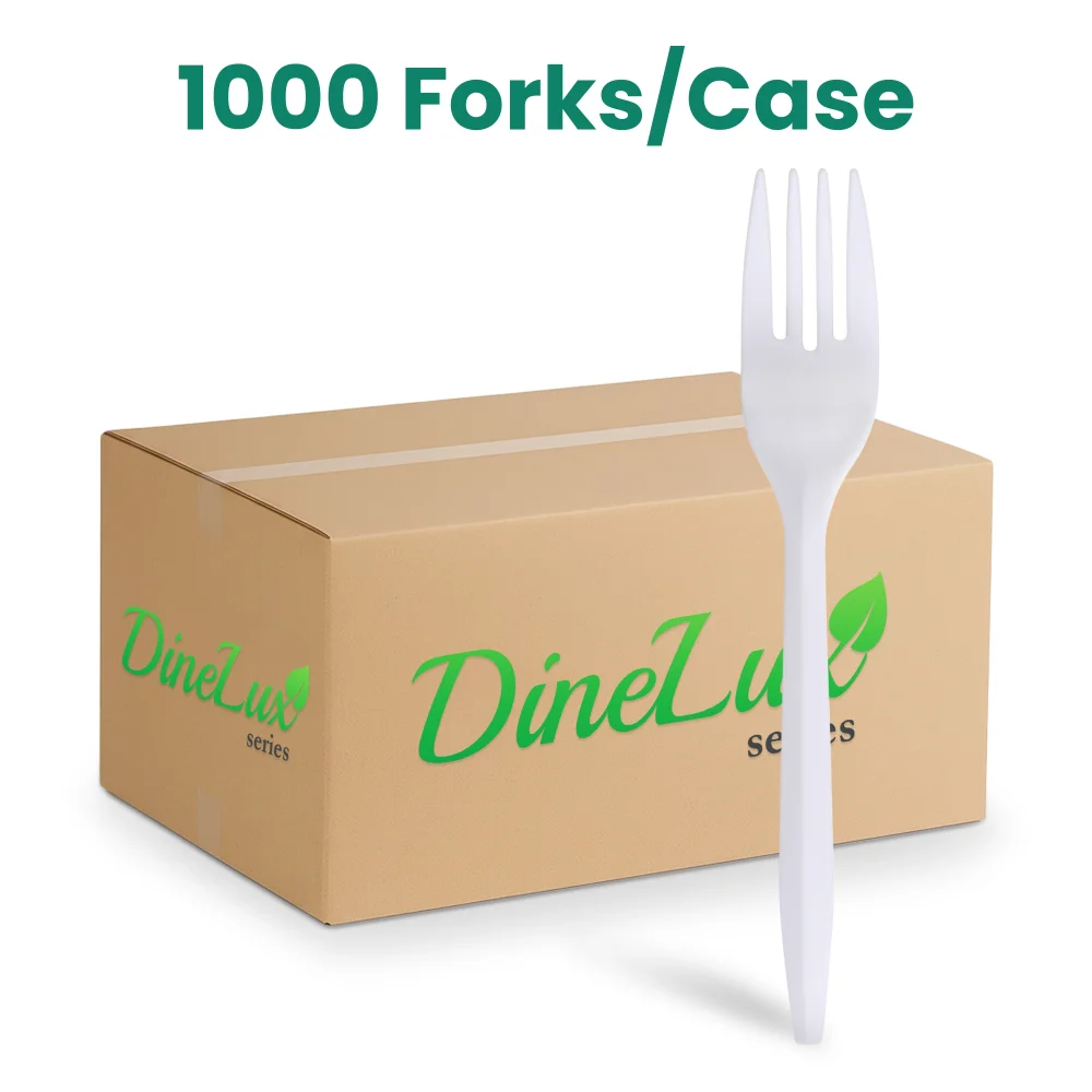 Dinelux Series Disposable Fork, Medium Weight, Polypropylene, White, 1000/Case