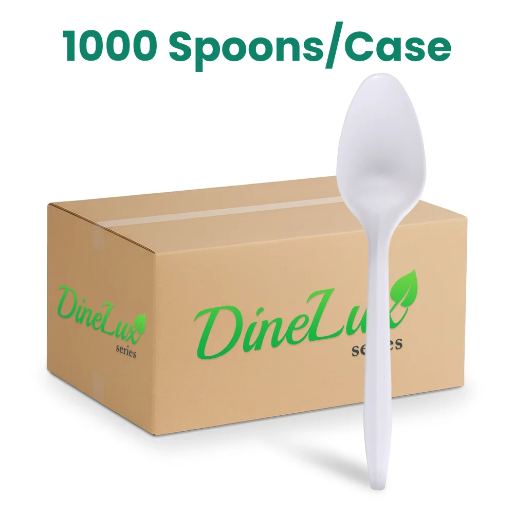Dinelux Series Disposable Teaspoon, Medium Weight, Polypropylene, White, 1000/Case