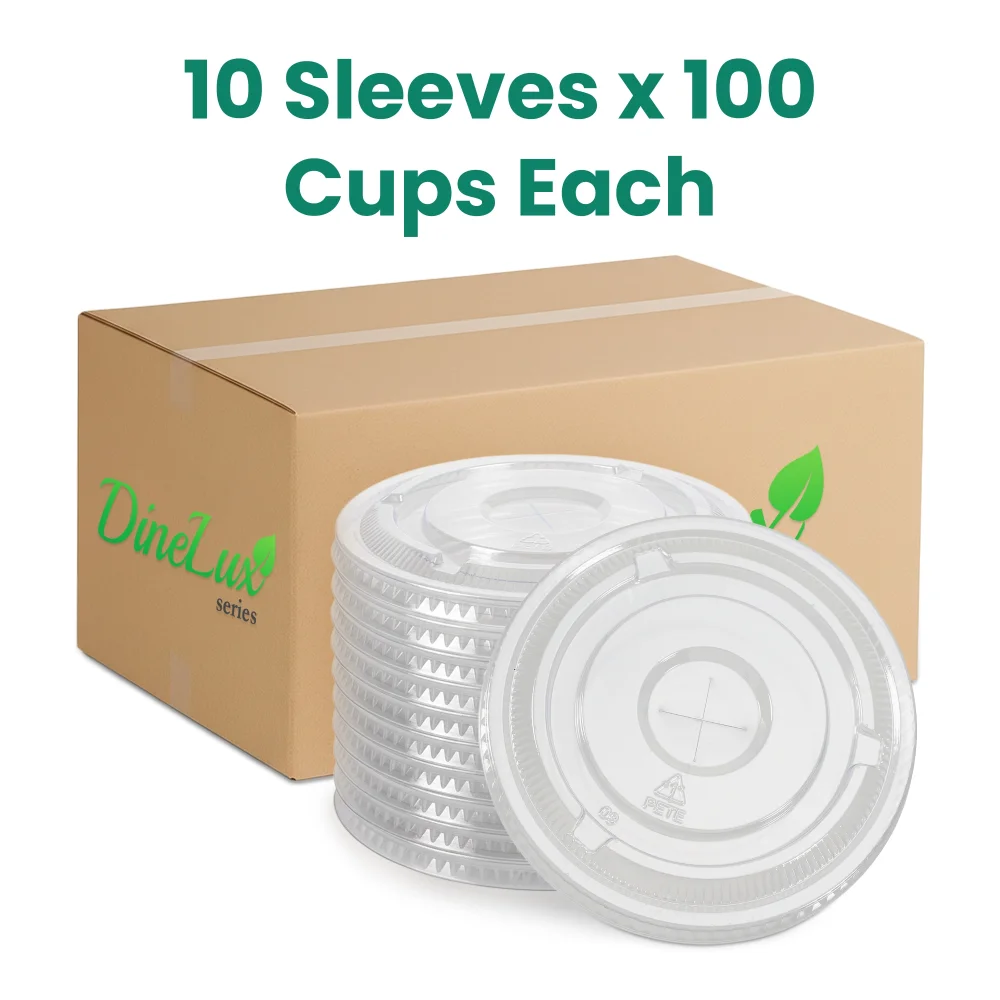 Dinelux Series Flat Lid with Straw Slot for 12oz to 24oz PET Cups, Clear, 1000/Case