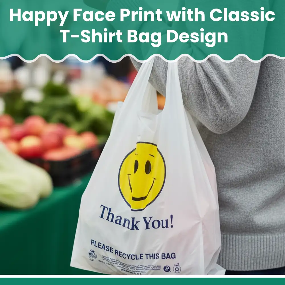 Dinelux Series 1/6 "Smiley Face" Printed T-Shirt Bags, White, 500/Case