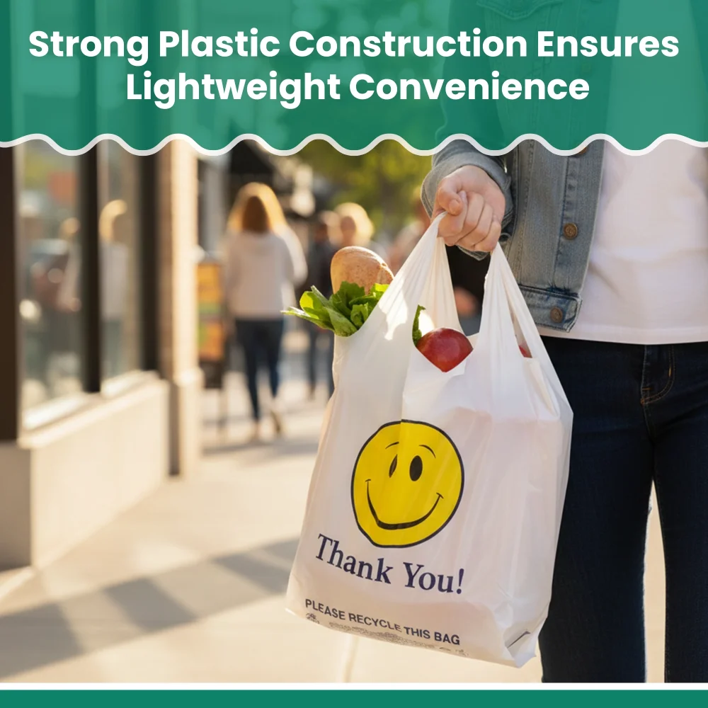 Dinelux Series 1/6 "Smiley Face" Printed T-Shirt Bags, White, 500/Case