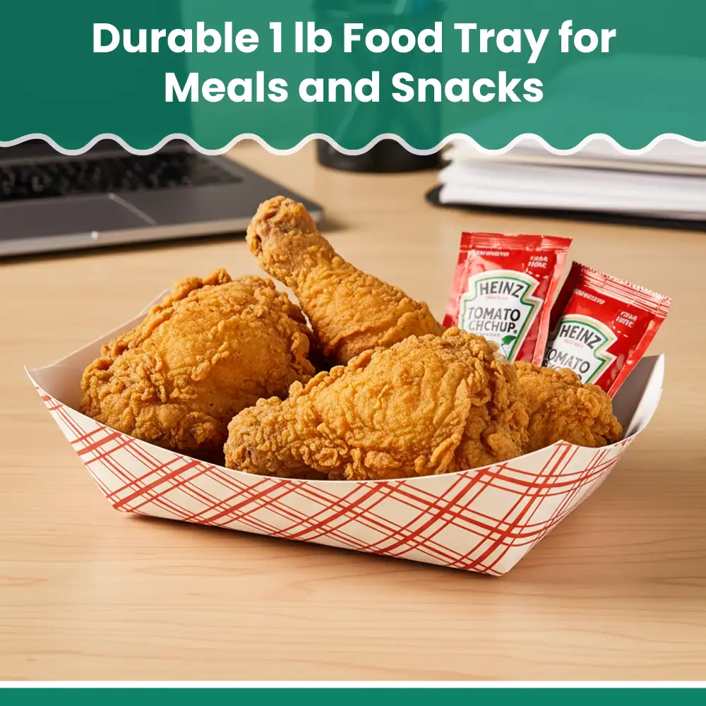 Dinelux Series 1 lb. Red Plaid Paper Food Tray, PFAS Free, 1000/Case