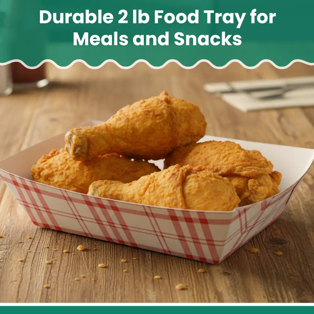 Dinelux Series 2 lb. Red Plaid Paper Food Tray, PFAS Free, 1000/Case