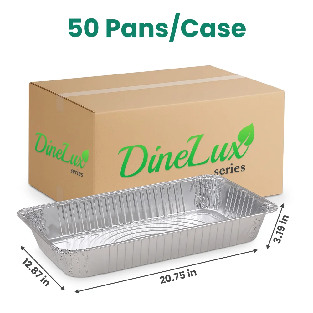 Dinelux Series Full Size Foil Steam Table Pan, 3.19" Deep, 50 Pans/Case