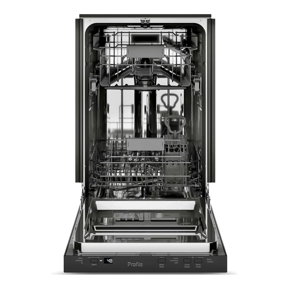 GE PDT145SGLBB 18" Dishwasher with Sanitize Cycle, ADA Compliant, Stainless Steel Interior, Black