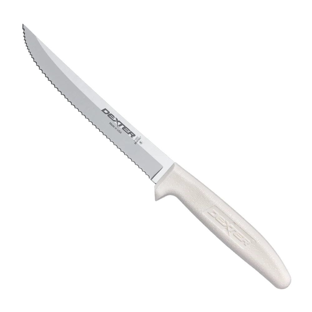 Dexter Russell S156SC-PCP 6" Sani-Safe Scalloped Utility Knife with White Handle