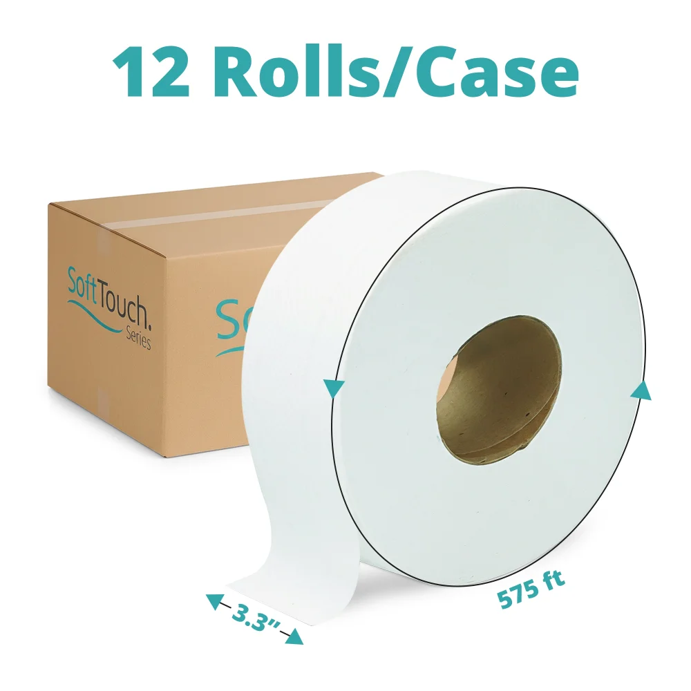 SoftTouch Series Ultrasoft 9" Jumbo Bath Tissue Roll, 3.3" x 575 ft, 2-Ply, 12/Case