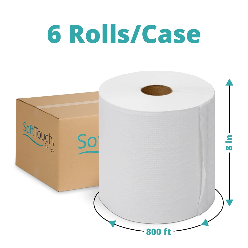 SoftTouch Series Hardwound Paper Towel Roll, 8" x 800', White, 6 Rolls/Case