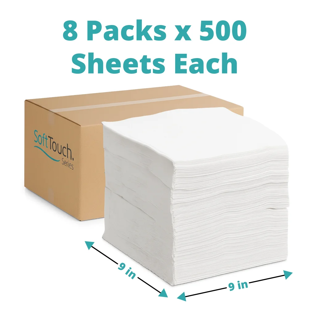 SoftTouch Series White Beverage Napkin, 9 x 9 in, 1-Ply, 4000 Sheets/Case