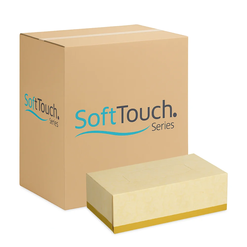 SoftTouch Series Facial Tissue Box, 2-Ply, White, 3000/Case