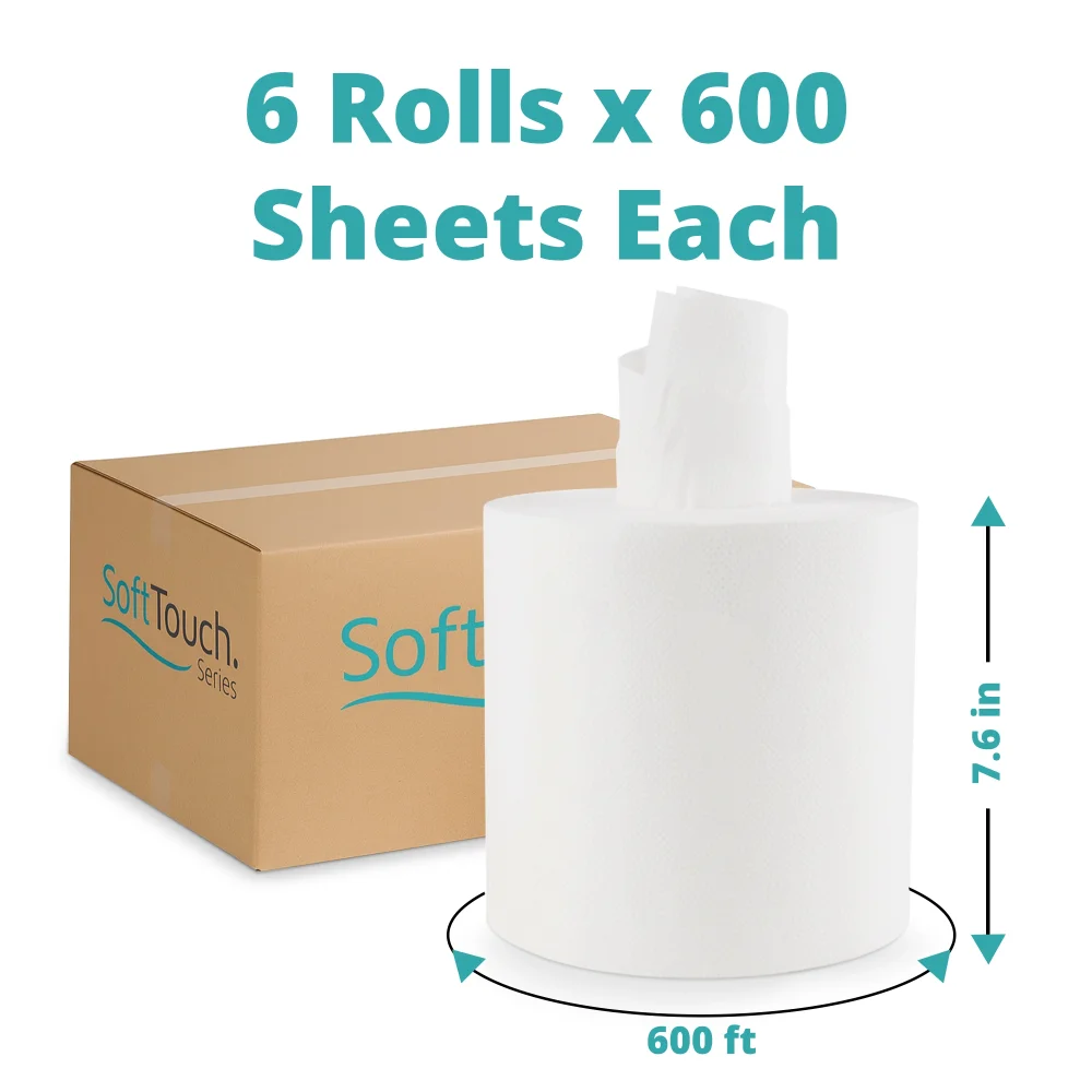 SoftTouch Series Center Pull Paper Towel, 7.6 in x 600 ft, White, 2-Ply, 3600 Sheets/Case