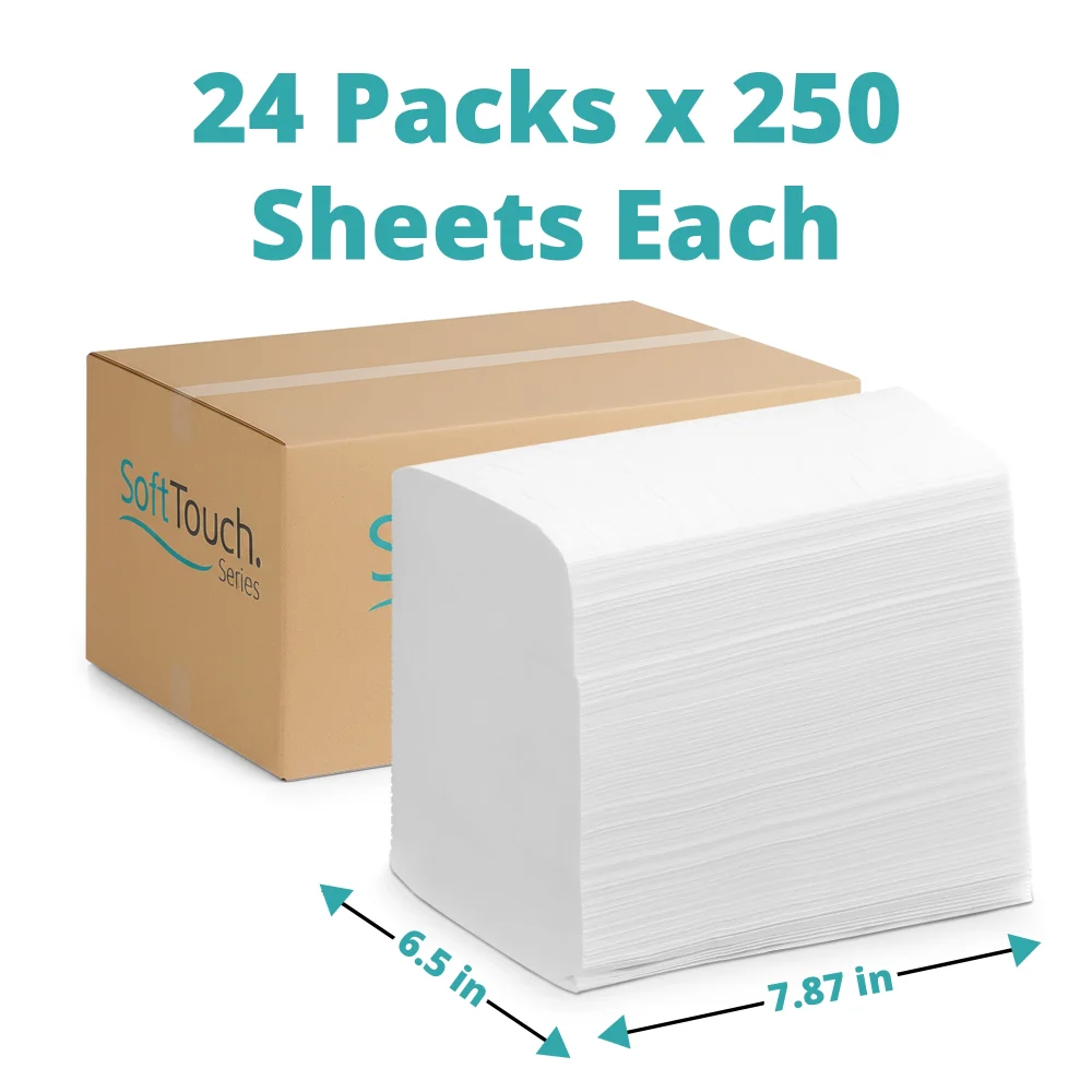 SoftTouch Series Interfolded Dispenser Napkin, 7.87 x 6.5 in, 2-Ply, White, 6000 Sheets/Case