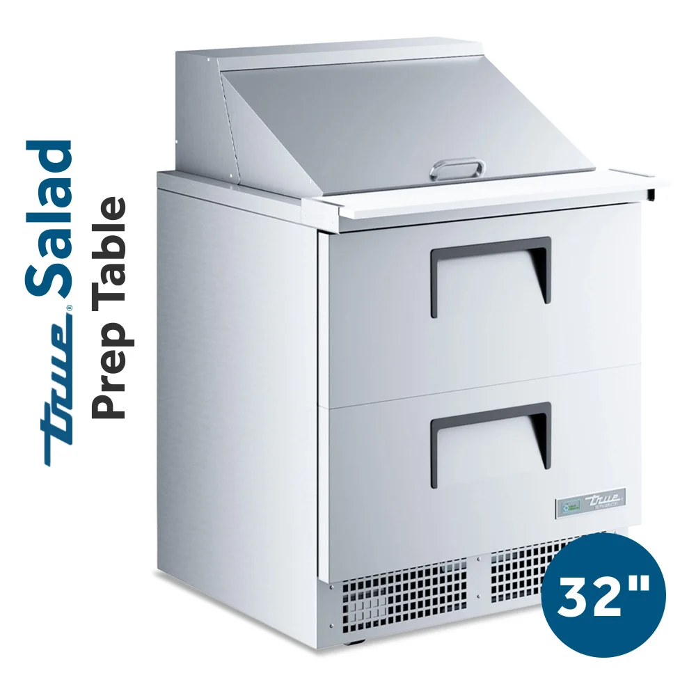 True TFP-32-12M-D-2 32" Mega Top Sandwich/Salad Prep Table, Holds 12 Pans, 7 Year Warranty