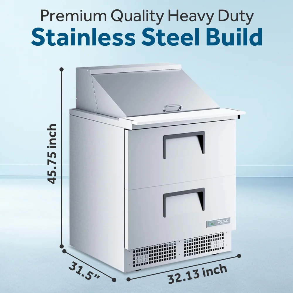 True TFP-32-12M-D-2 32" Mega Top Sandwich/Salad Prep Table, Holds 12 Pans, 7 Year Warranty