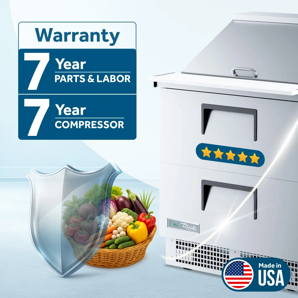 True TFP-32-12M-D-2 32" Mega Top Sandwich/Salad Prep Table, Holds 12 Pans, 7 Year Warranty