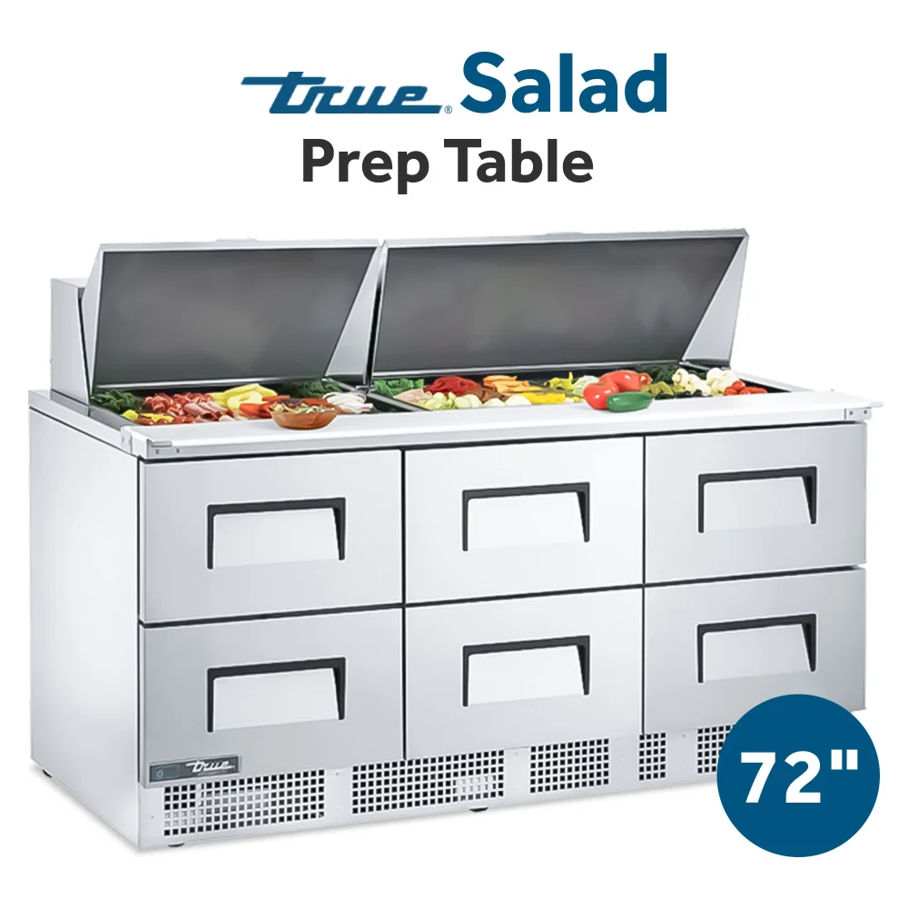 True TFP-72-30M-D-6 72" Mega Top Sandwich/Salad Prep Table, Holds 30 Pans, 7 Year Warranty