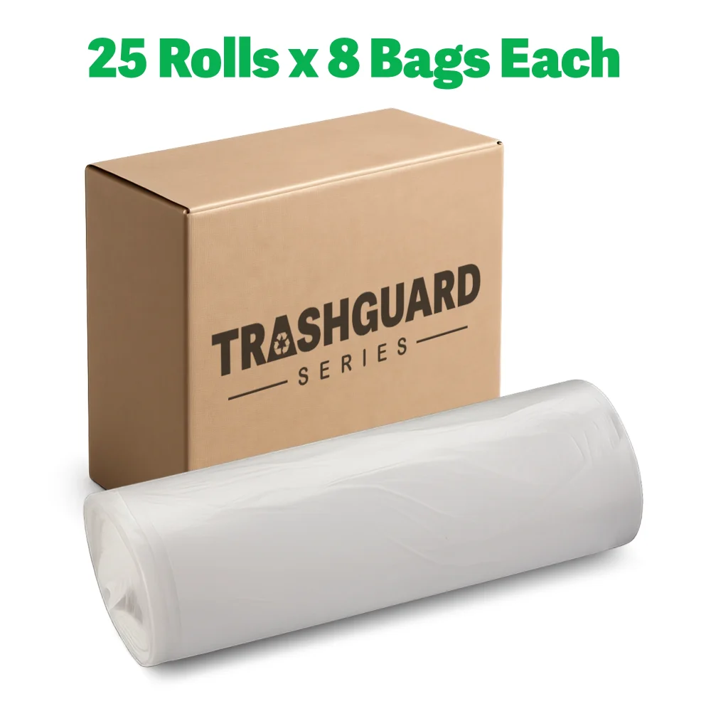 TrashGuard Series 55-60 Gallon 17 Micron 38" x 60" Natural High-Density Trash Bag / Can Liner, 200/Case