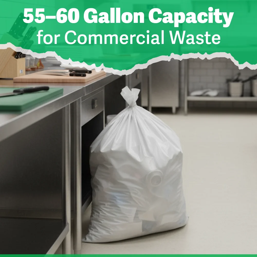 TrashGuard Series 55-60 Gallon 17 Micron 38" x 60" Natural High-Density Trash Bag / Can Liner, 200/Case