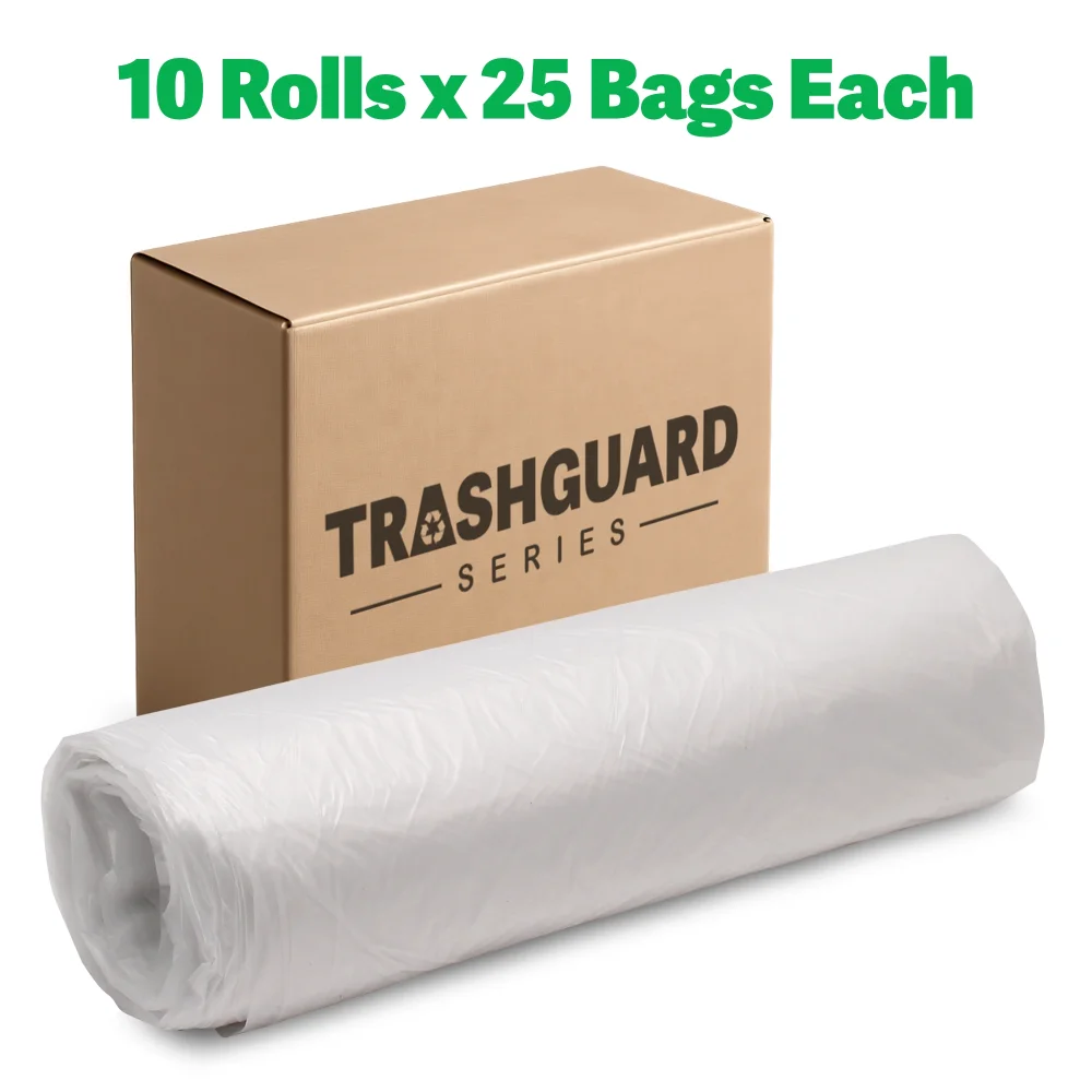 TrashGuard Series 40-45 Gallon 0.55 Mil 40" x 46" High-Density Clear Trash Bag / Can Liner, 250/Case