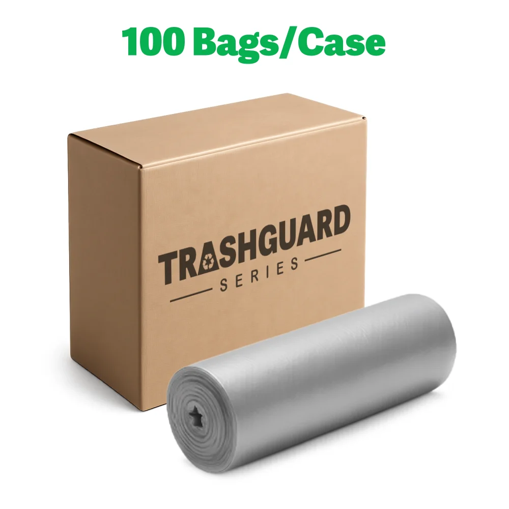 TrashGuard Series 13 Gallon Grey Low-Density Kitchen Trash Bag / Can Liner, Unscented, 100 Bags/Case