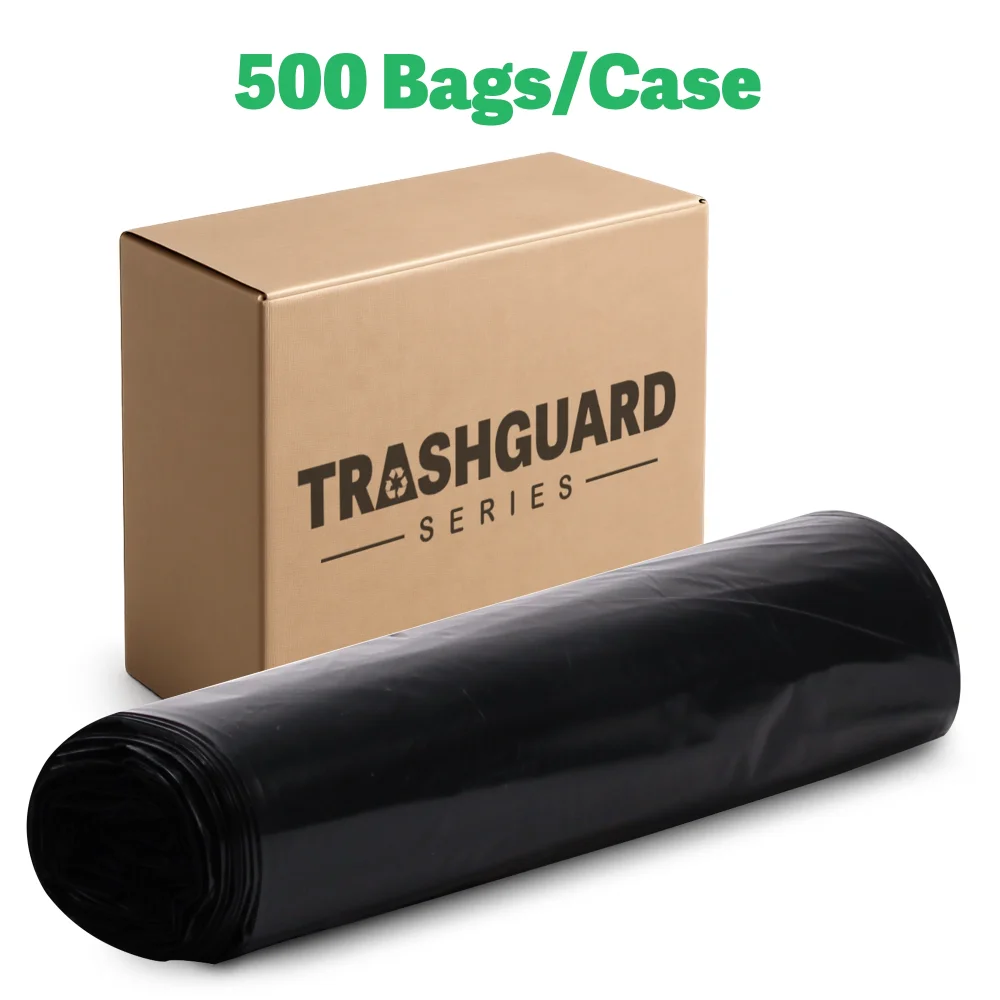 TrashGuard Series 13 Gallon 0.50 MIL 24" x 32" Low-Density Black Heritage Trash Bag / Can Liner, 500 Bags/Case