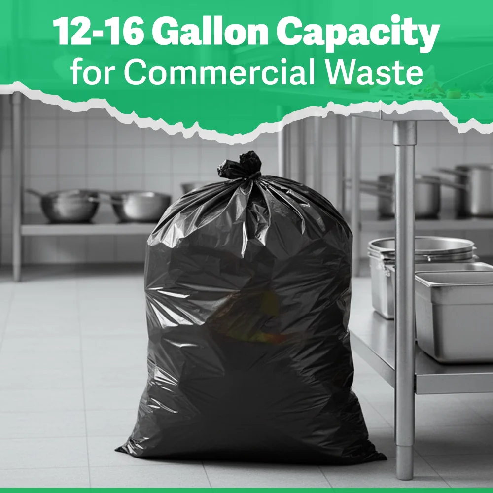 TrashGuard Series 12-16 Gallon 0.40 MIL 24" x 32" Low-Density Black Trash Bag / Can Liner, 500 Bags/Case