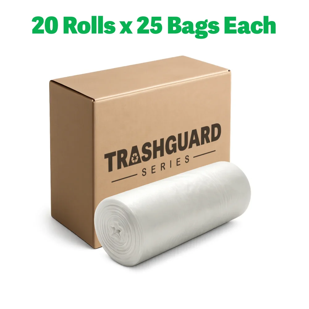TrashGuard Series 20-30 Gallon 0.31 MIL 30" x 36" High-Density Clear Trash Bag / Can Liner, 500 Bags/Case