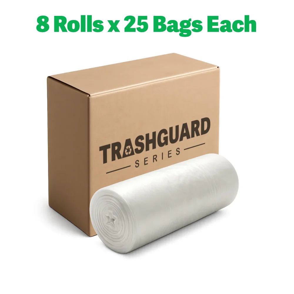 TrashGuard Series 60 Gallon 0.55 MIL 38" x 58" High-Density Clear Trash Bag / Can Liner, 200 Bags/Case
