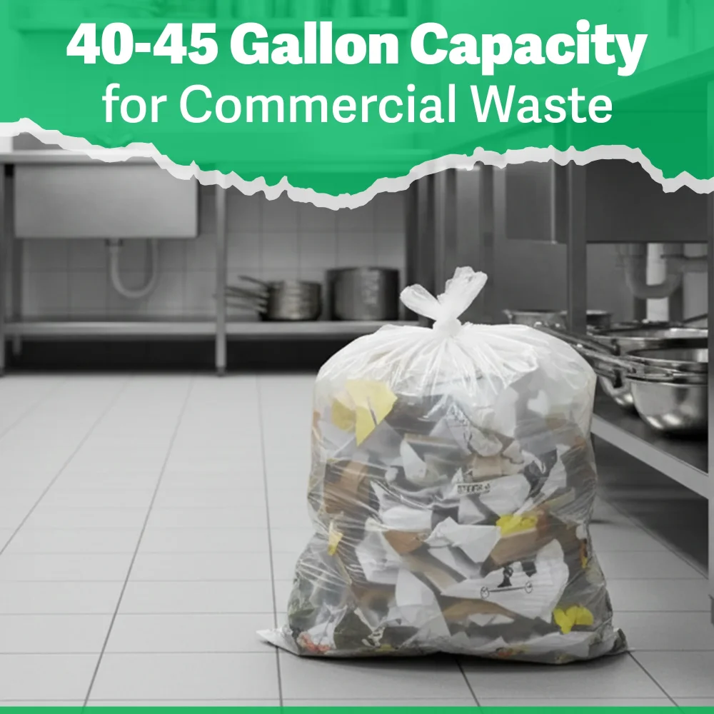 TrashGuard Series 40-45 Gallon 0.39 MIL 40" x 46" High-Density Clear Trash Bag / Can Liner, 250 Bags/Case