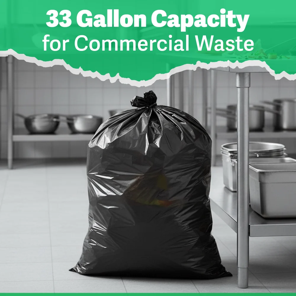 TrashGuard Series 33 Gallon 2.0 EQ MIL 33" x 39" Low-Density Black Trash Bag / Can Liner, 100 Bags/Case