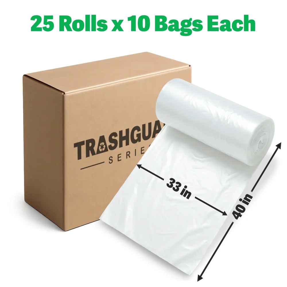 TrashGuard Series 16 Micron 33" x 40" High-Density Natural Trash Bag / Can Liner, 250 Bags/Case