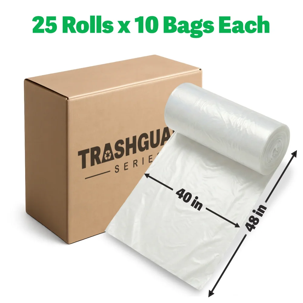 TrashGuard Series 16 Micron 40" x 48" High-Density Natural Trash Bag / Can Liner, 250 Bags/Case