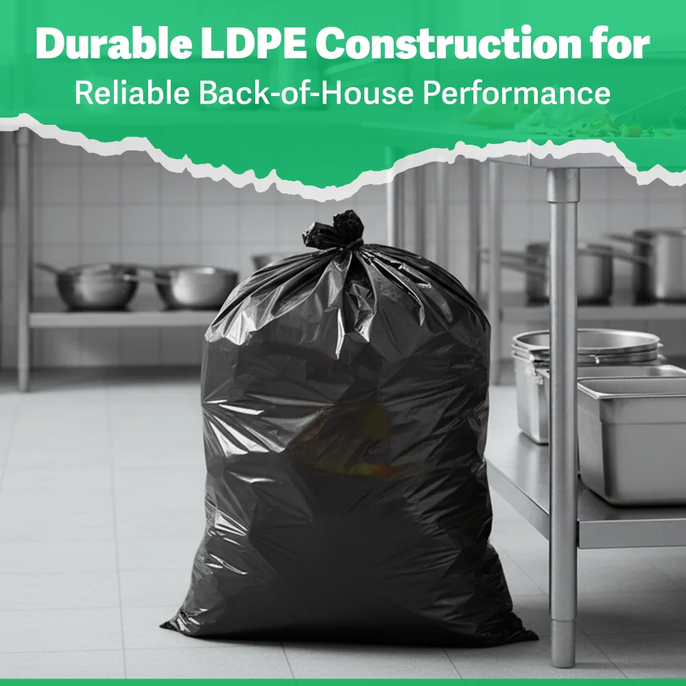 TrashGuard Series 2.0 MIL 33" x 39" Low-Density Black Trash Bag / Can Liner, 100 Bags/Case