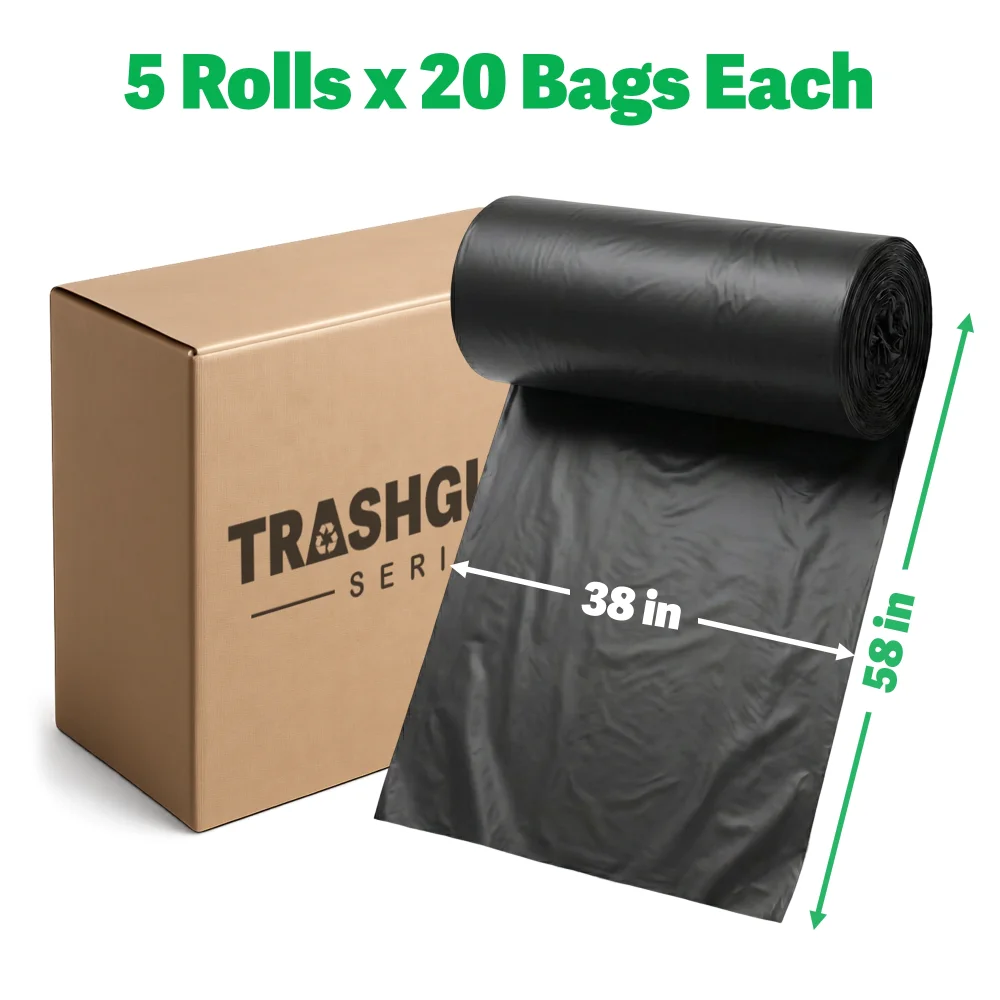 TrashGuard Series 1.5 MIL 38" x 58" Low-Density Black Trash Bag / Can Liner, 100 Bags/Case