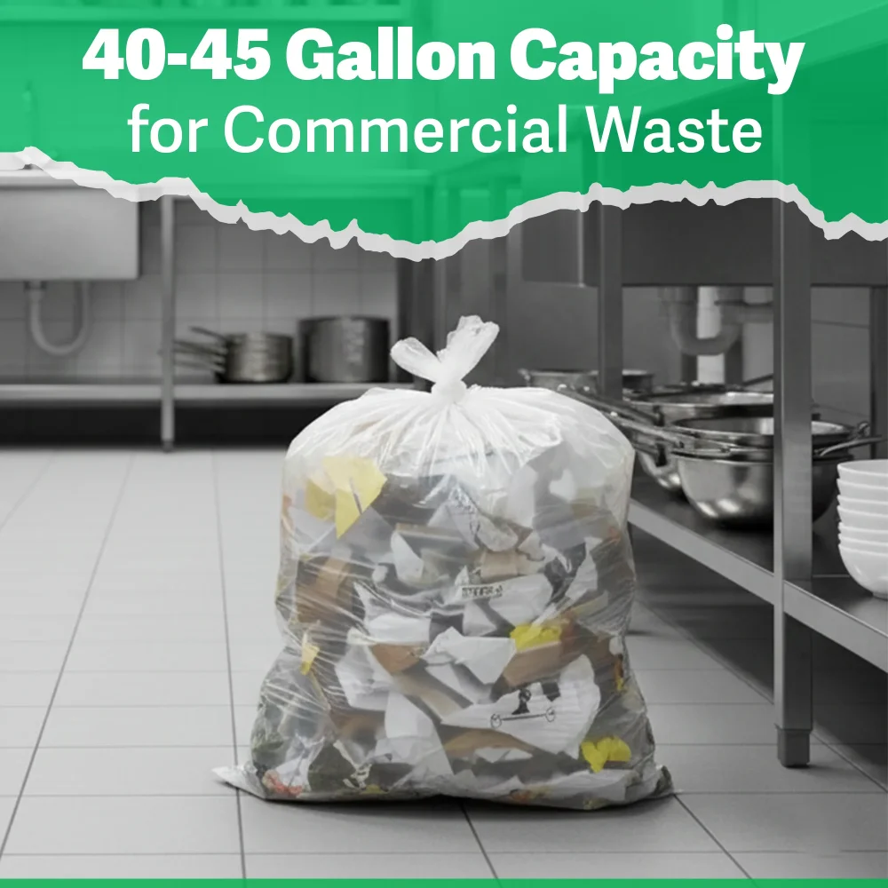 TrashGuard Series 40-45 Gallon 0.47 MIL 40" x 46" High-Density Clear Trash Bag / Can Liner, 250 Bags/Case