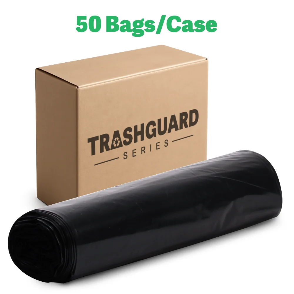 TrashGuard Series 55 Gallon 2.7 MIL 38" x 63" Low-Density Black Trash Bag / Can Liner, 50 Bags/Case