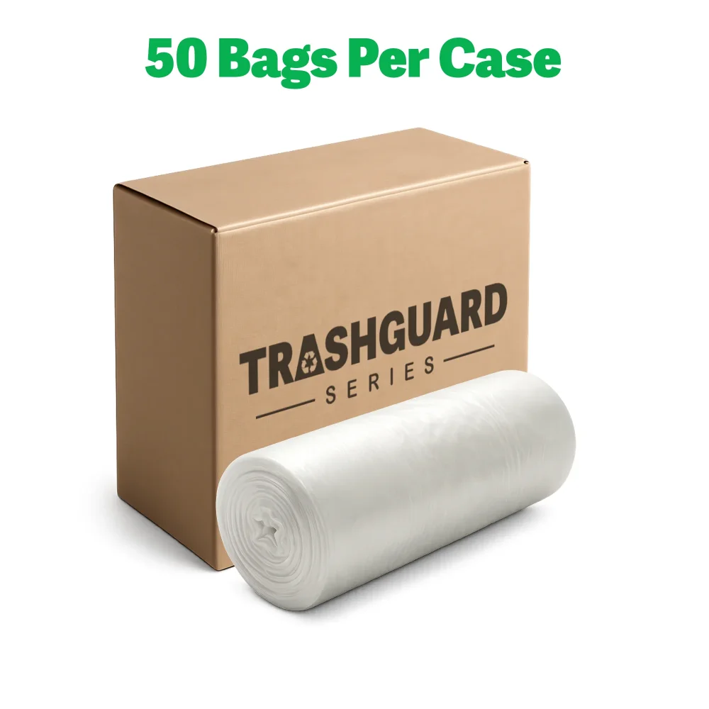 TrashGuard Series 55 Gallon 2.7 MIL 38" x 63" Low-Density Clear Trash Bag / Can Liner, 50 Bags/Case