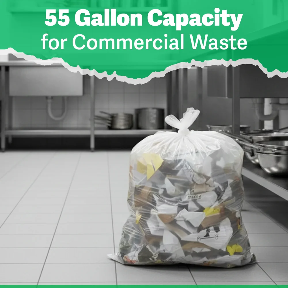 TrashGuard Series 55 Gallon 2.7 MIL 38" x 63" Low-Density Clear Trash Bag / Can Liner, 50 Bags/Case