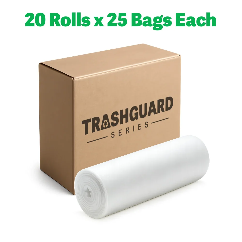 TrashGuard Series 33 Gallon 12 Micron 33" x 40" High-Density Natural Trash Bag / Can Liner, 500 Bags/Case