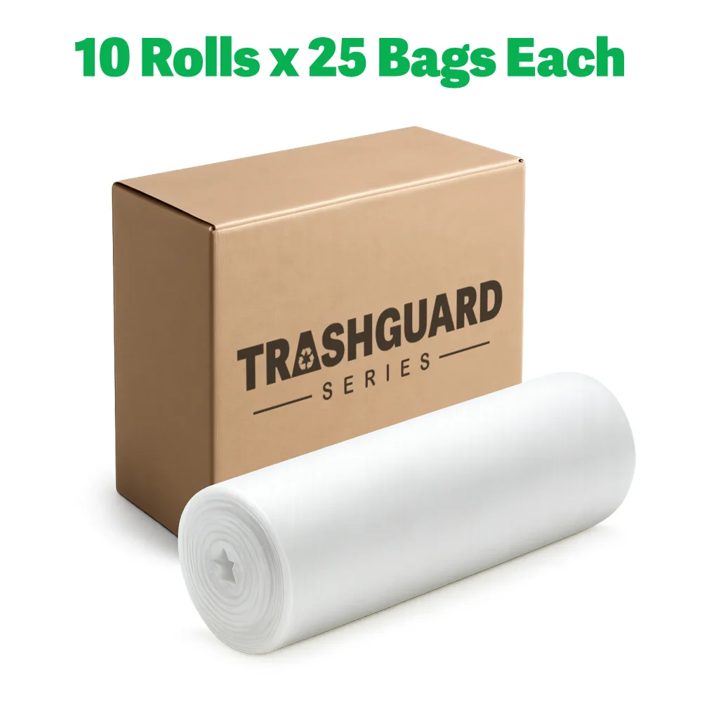 TrashGuard Series 40-45 Gallon 12 Micron 40" x 48" High-Density Natural Trash Bag / Can Liner, 250 Bags/Case