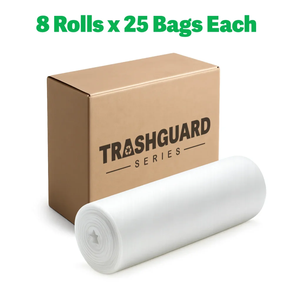 TrashGuard Series 56 Gallon 17 Micron 43" x 48" High-Density Natural Trash Bag / Can Liner, 200 Bags/Case